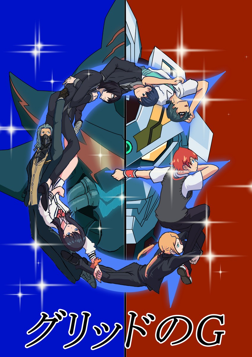 takarada rikka, hibiki yuuta, gridman, utsumi shou, alexis kerib, and 4 more (jojo no kimyou na bouken and 3 more) drawn by tekkyuu_(jfyc2577)