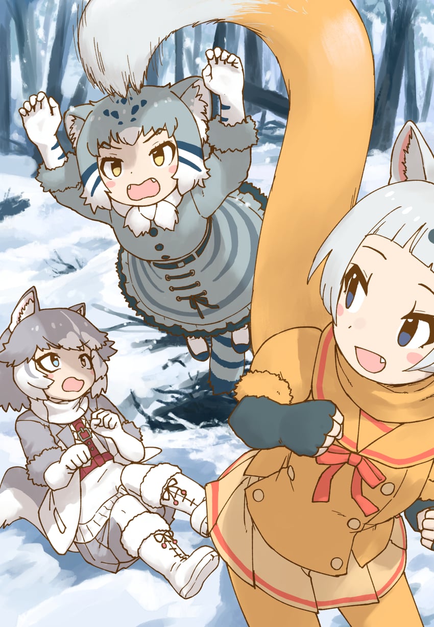 dog, pallas's cat, and japanese marten (kemono friends) drawn by rumenia_(ao2is)