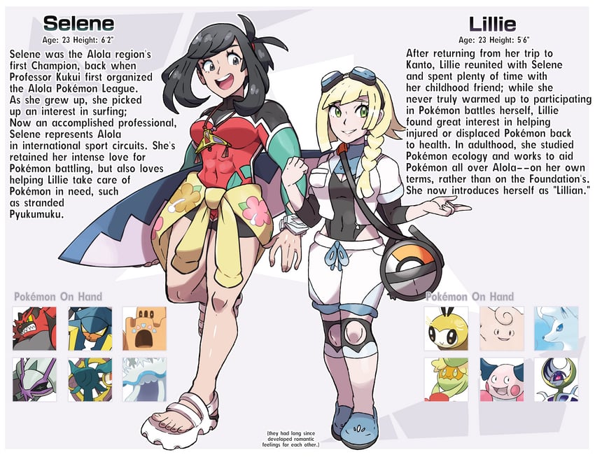 lillie, selene, incineroar, nihilego, comfey, and 8 more (pokemon and 1 more) drawn by juno_son