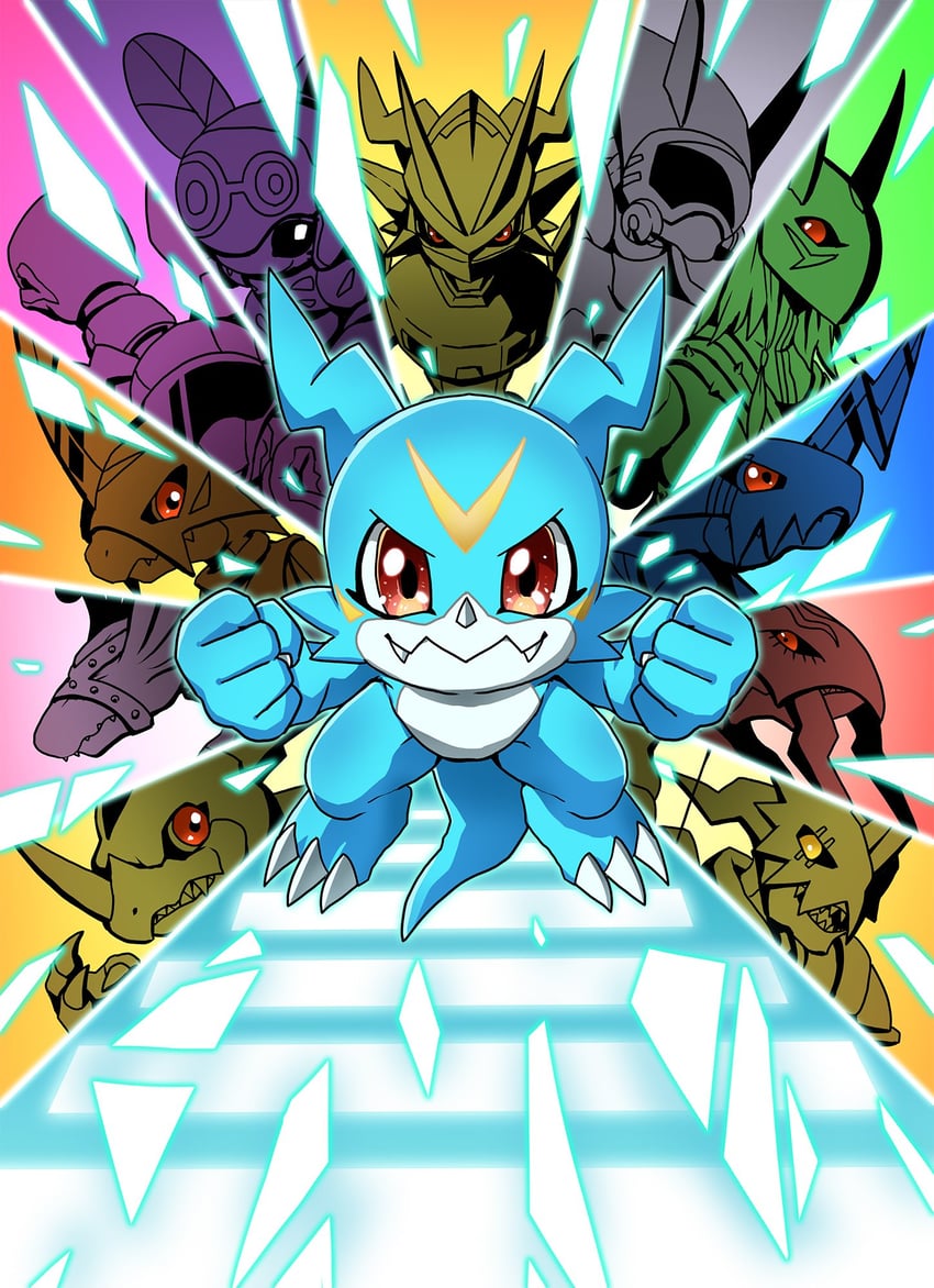 v-mon, magnamon, fladramon, lighdramon, sethmon, and 7 more (digimon) drawn by shiki_digi