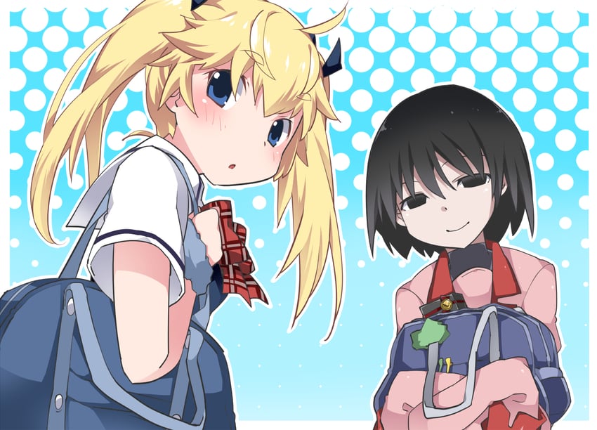 oshino ougi, matsushima michiru, and mizuhashi kaori (monogatari and 1 more) drawn by hammer_(sunset_beach)