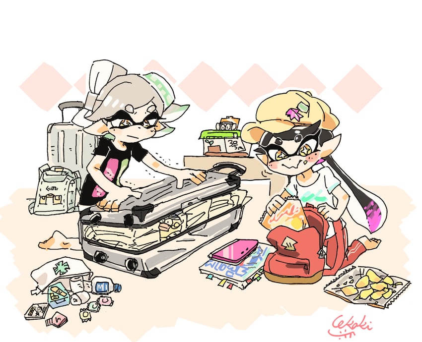 callie and marie (splatoon and 1 more) drawn by penguinbu