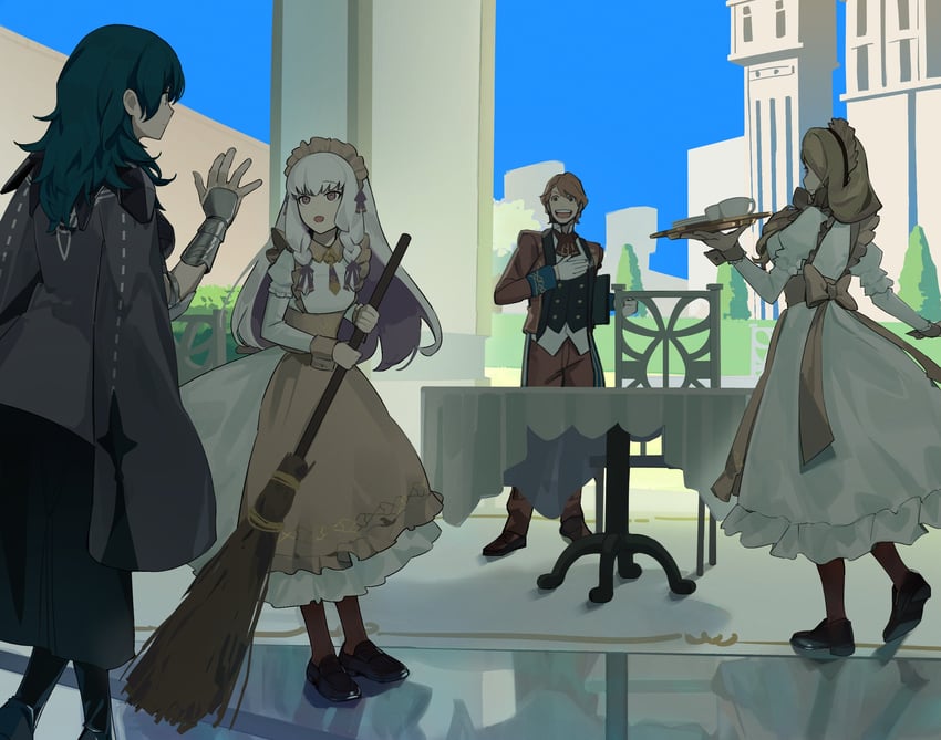 female byleth, lysithea von ordelia, mercedes von martritz, and ferdinand von aegir (fire emblem and 2 more) drawn by shishima_eichi