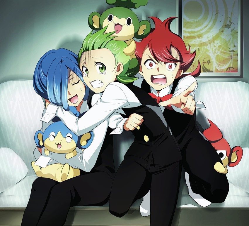 cilan, pansage, panpour, pansear, cress, and 1 more (pokemon and 1 more) drawn by hirococo