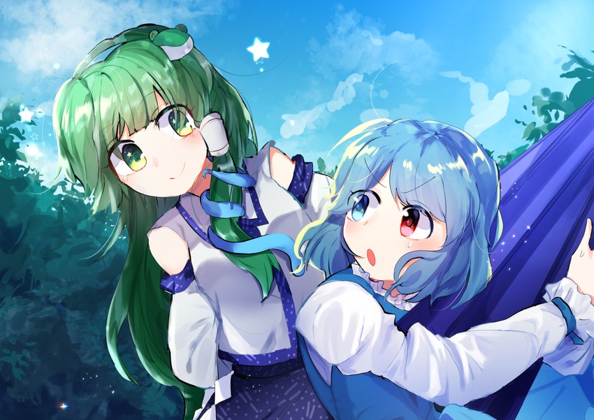kochiya sanae and tatara kogasa (touhou) drawn by moyashi_(oekaki_touhou)