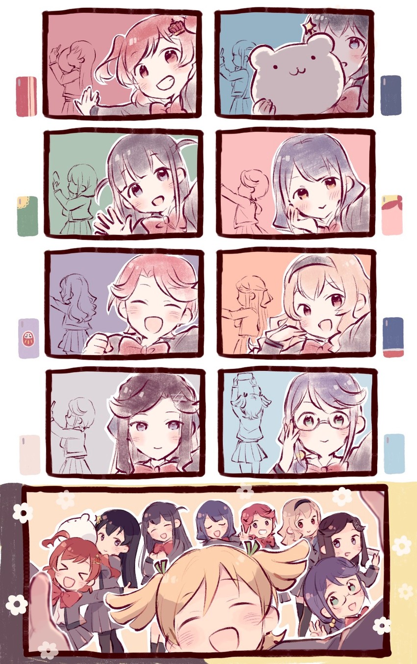 saijou claudine, tendou maya, daiba nana, aijou karen, tsuyuzaki mahiru, and 4 more (shoujo kageki revue starlight) drawn by wato_(ko)