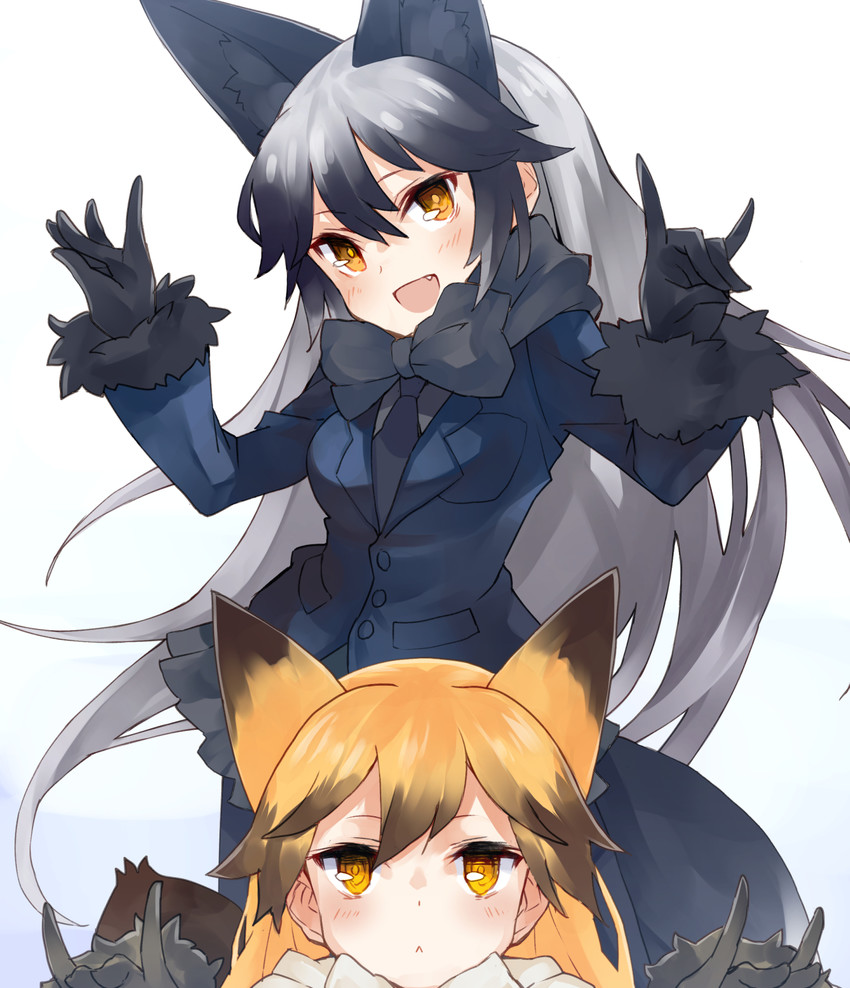 silver fox and ezo red fox (kemono friends) drawn by nuqura
