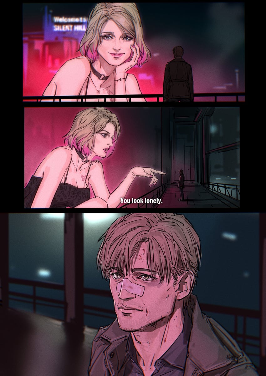 james sunderland and maria (silent hill and 3 more) drawn by nyeigneous
