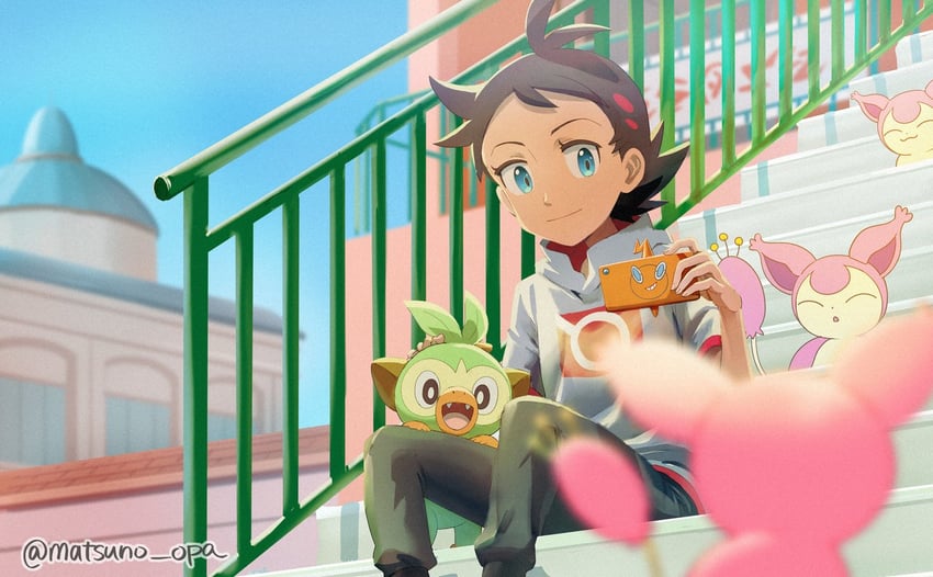 rotom, rotom phone, grookey, goh, and skitty (pokemon and 1 more) drawn by matsuno_opa