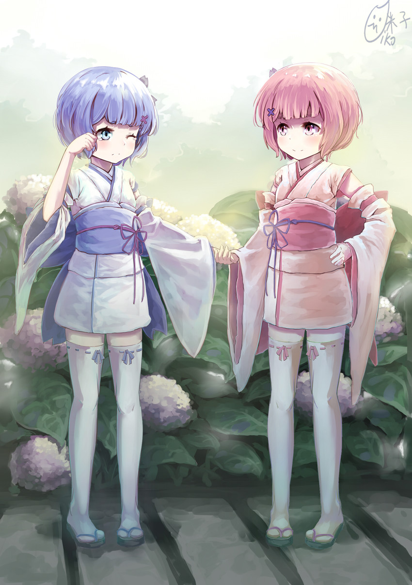 rem and ram (re:zero kara hajimeru isekai seikatsu) drawn by yonago_miko