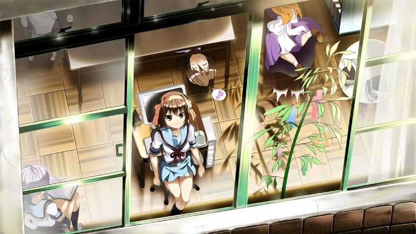 suzumiya haruhi, nagato yuki, asahina mikuru, and koizumi itsuki (suzumiya haruhi no yuuutsu) drawn by skyt2