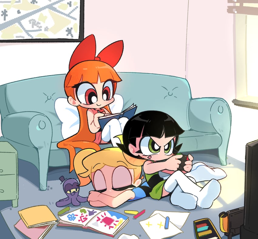 buttercup, blossom, and bubbles (powerpuff girls) drawn by kim_crab
