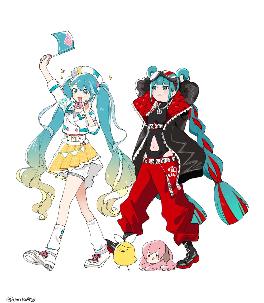 hatsune miku, kagamine rin, megurine luka, magical mirai miku, and takoluka (vocaloid and 1 more) drawn by omutatsu