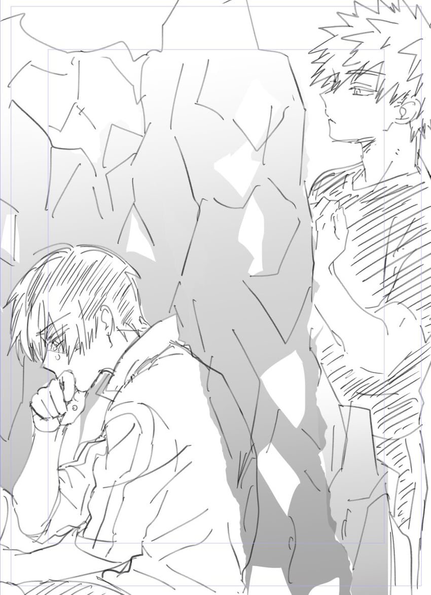 bakugou katsuki and todoroki shoto (boku no hero academia) drawn by ikuhashi_muiko