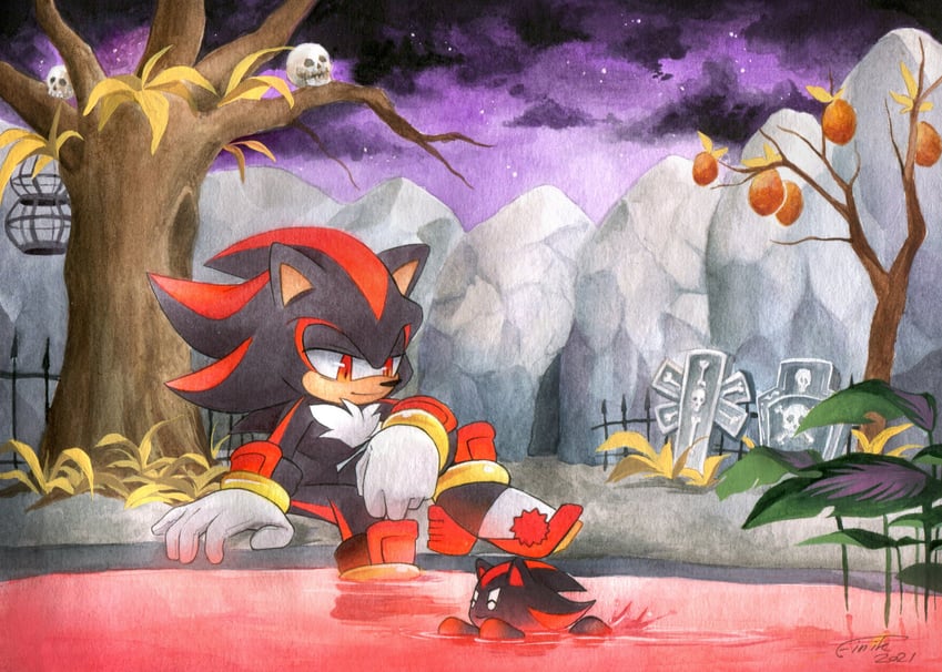 shadow the hedgehog, dark chao, and shadow chao (sonic and 1 more) drawn by finik