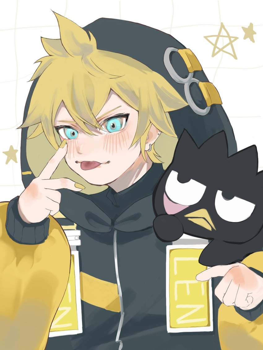 kagamine len and badtz-maru (vocaloid and 1 more) drawn by morikoete
