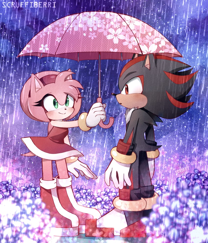 shadow the hedgehog and amy rose (sonic) drawn by scruffyart