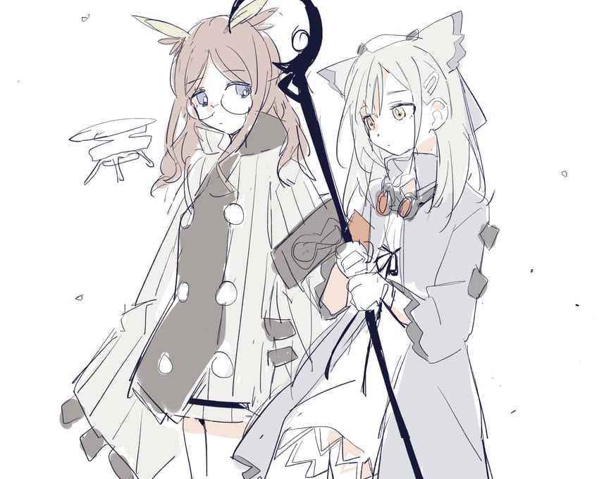 nagasaki soyo, wakaba mutsumi, silence, and ptilopsis (arknights and 2 more) drawn by coldcat.