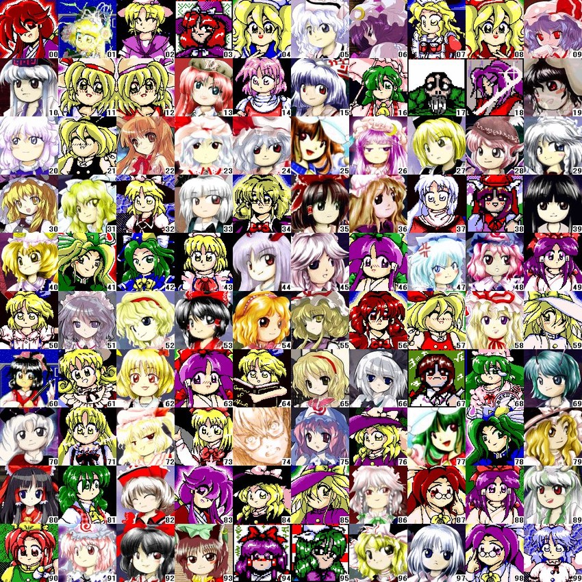 hakurei reimu, kirisame marisa, remilia scarlet, flandre scarlet, izayoi sakuya, and 46 more (touhou) drawn by alphes, asai_genji, and zun_(artist)