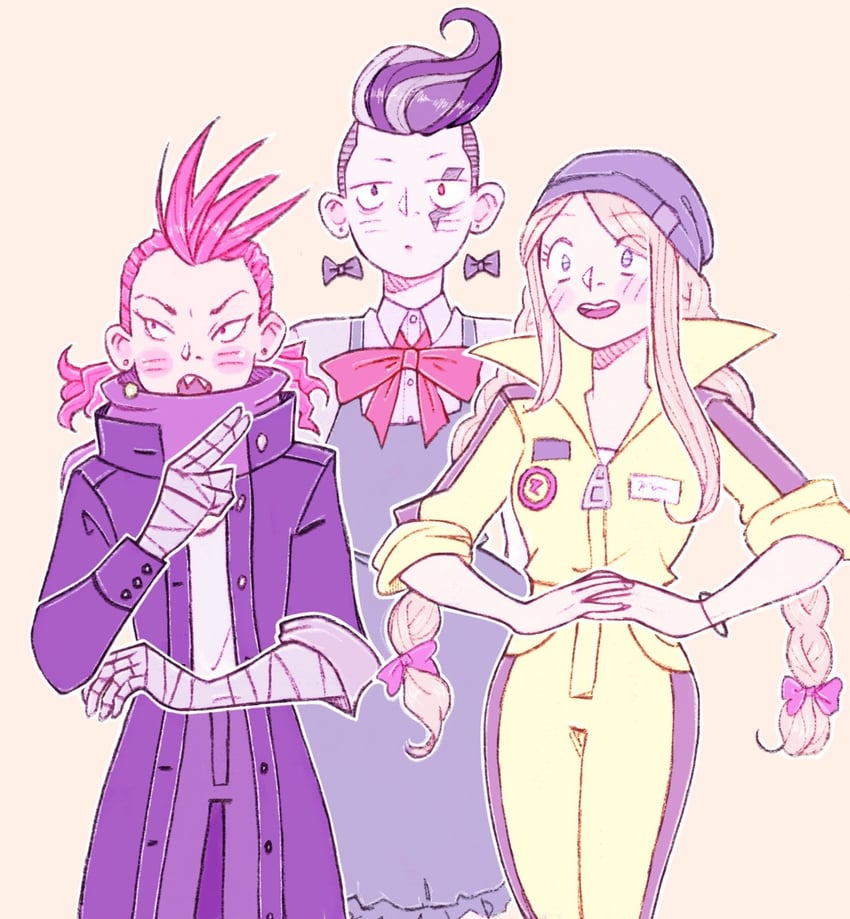 sonia nevermind, soda kazuichi, and tanaka gundham (danganronpa and 1 more) drawn by mediati0nal-field