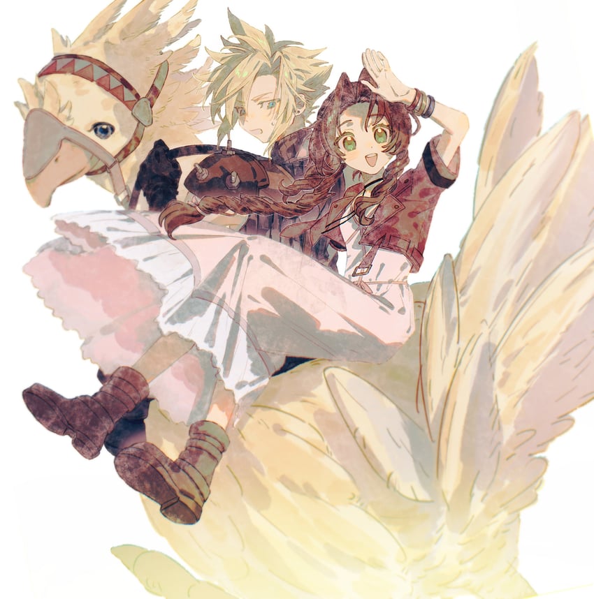 cloud strife and aerith gainsborough (final fantasy and 3 more) drawn by xiaopi_(babaofnoreturn)