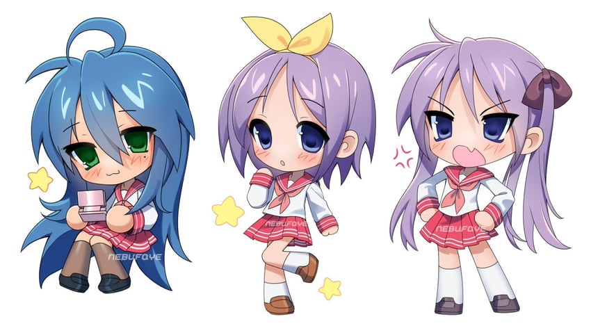 hiiragi kagami, izumi konata, and hiiragi tsukasa (lucky star) drawn by shianebulae