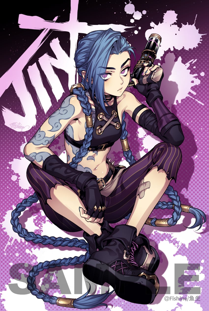 jinx and arcane jinx (league of legends and 1 more) drawn by fishine