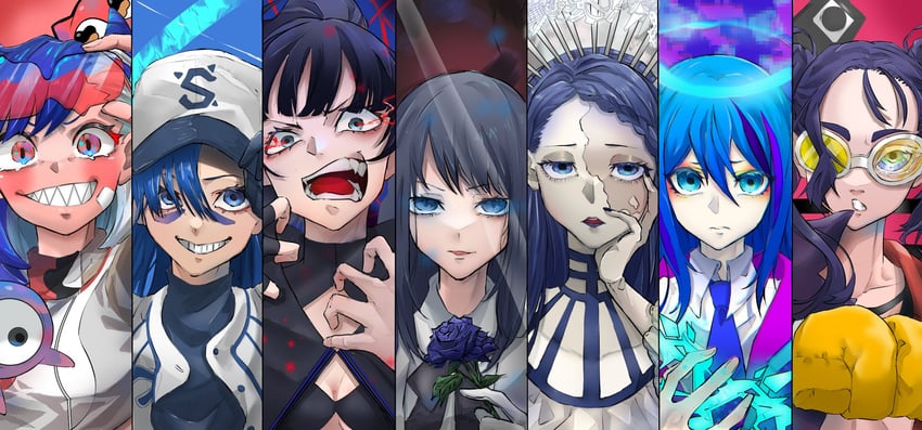 chando, naima, merry, gira-gira-chan, odo-chan, and 2 more (ado and 6 more) drawn by wasabe1020