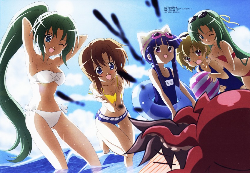 furude rika, ryuuguu rena, houjou satoko, sonozaki mion, sonozaki shion, and 1 more (higurashi no naku koro ni) drawn by sakai_kyuuta
