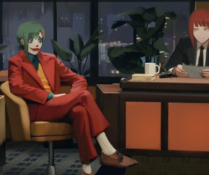 makima, higashiyama kobeni, and joker (chainsaw man and 3 more) drawn by xyanaid