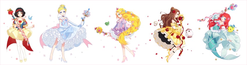 ariel, rapunzel, snow white, belle, cinderella, and 4 more (disney and 6 more) drawn by hakusai_(tiahszld)