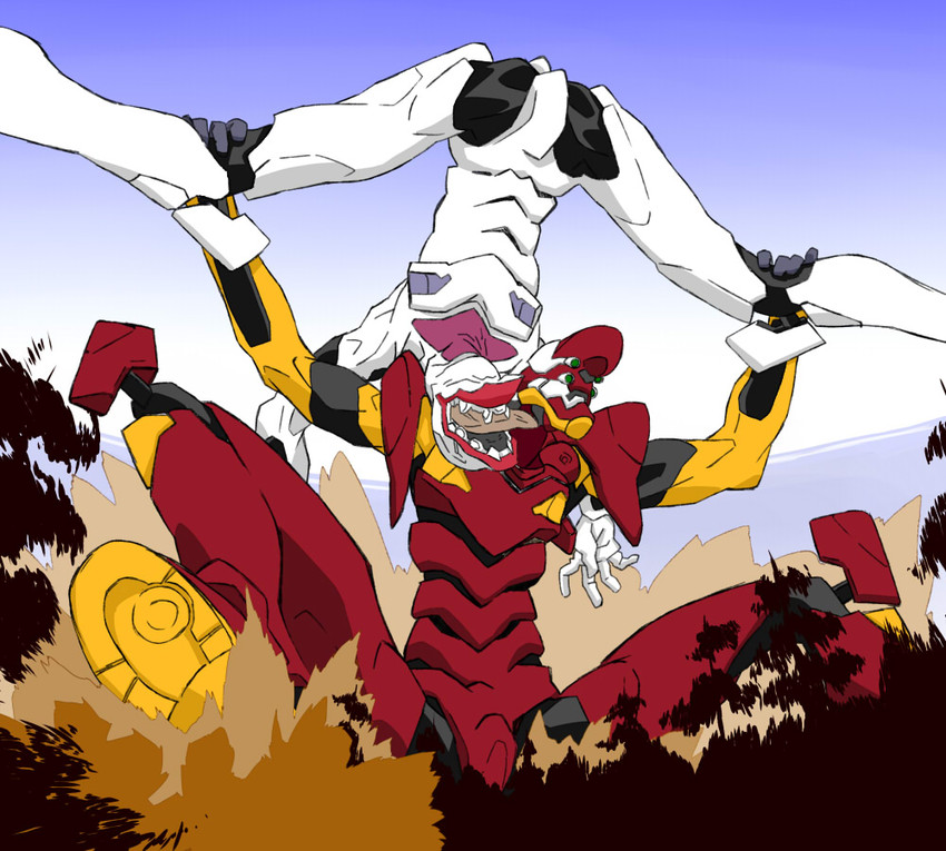 eva 02 and mass production eva (neon genesis evangelion) drawn by nonon_(hige-hige)
