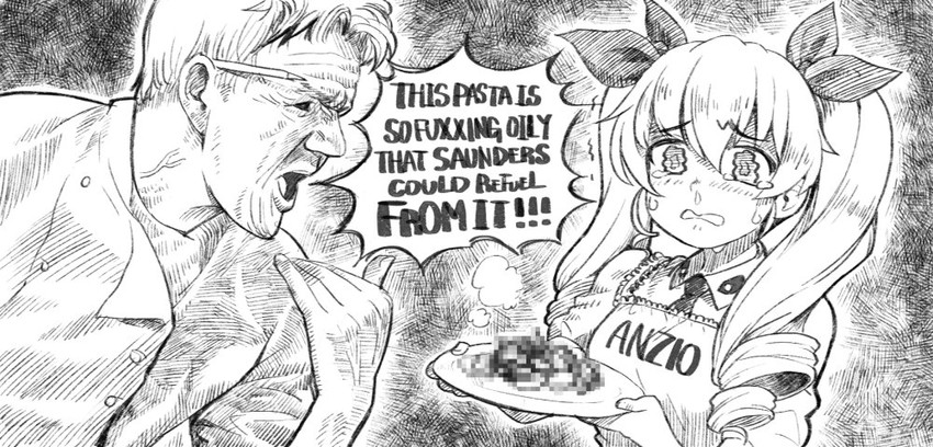 anchovy and gordon ramsay (girls und panzer and 2 more) drawn by thomas