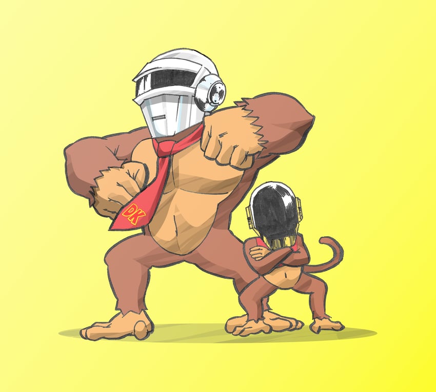 donkey kong, diddy kong, thomas bangalter, and guy-manuel de homem-christo (donkey kong and 1 more) drawn by drawfag