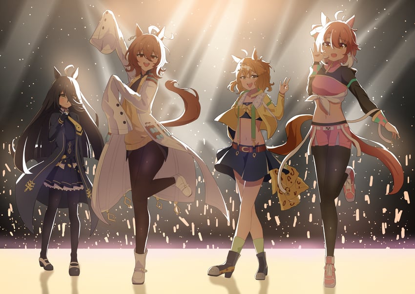 agnes tachyon, manhattan cafe, jungle pocket, and dantsu flame (umamusume and 1 more) drawn by nanaken_(qijian23092715)