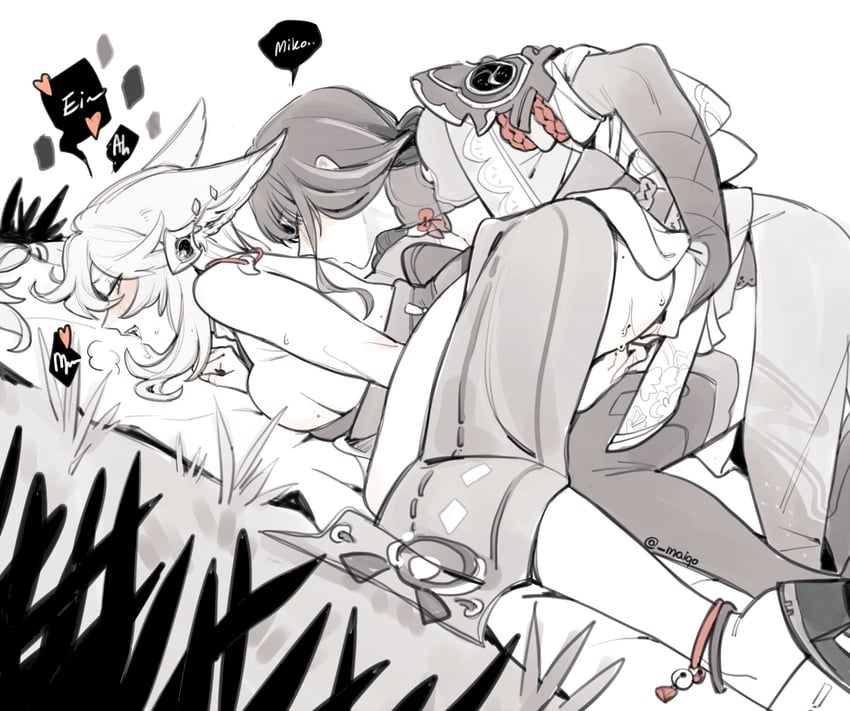 raiden shogun and yae miko (genshin impact) drawn by maiqo