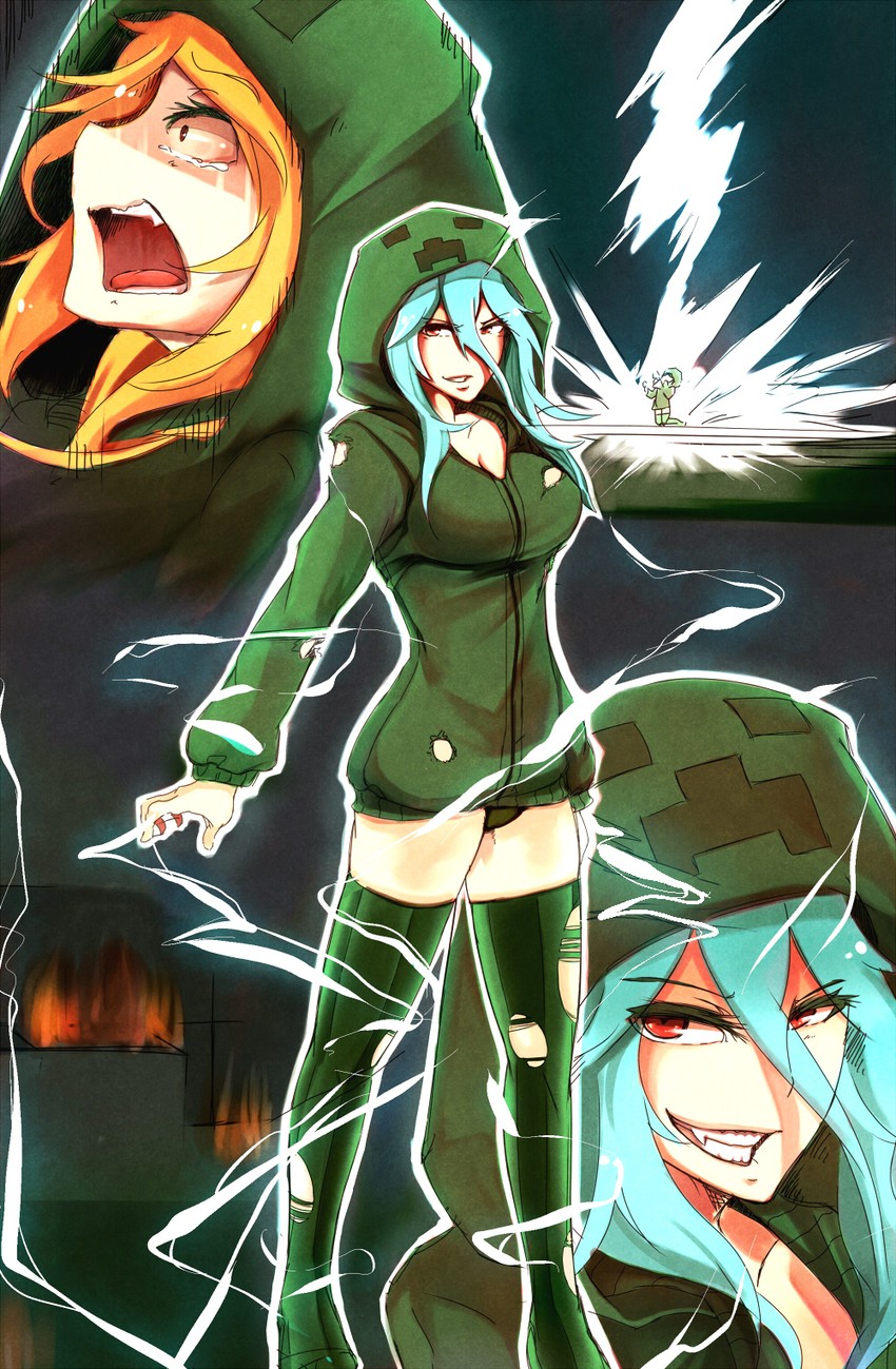 creeper, cupa, and charged creeper (minecraft and 1 more) drawn by at2.