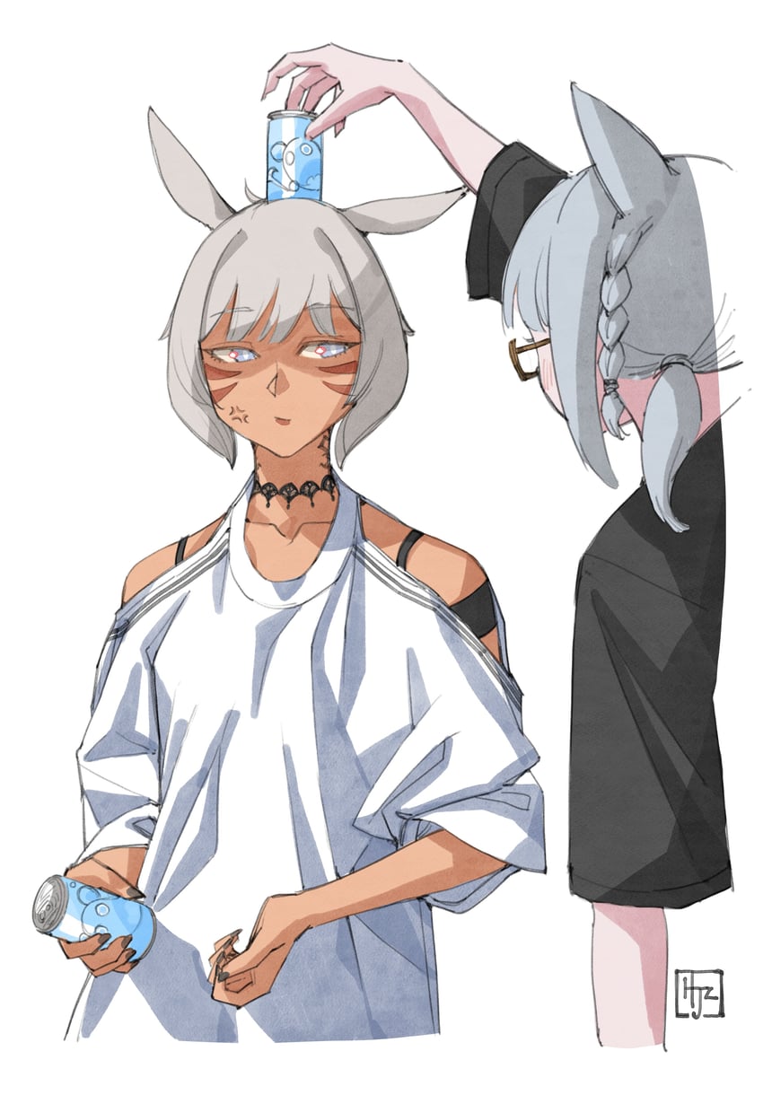 warrior of light and y'shtola rhul (final fantasy and 1 more) drawn by hjz_(artemi)