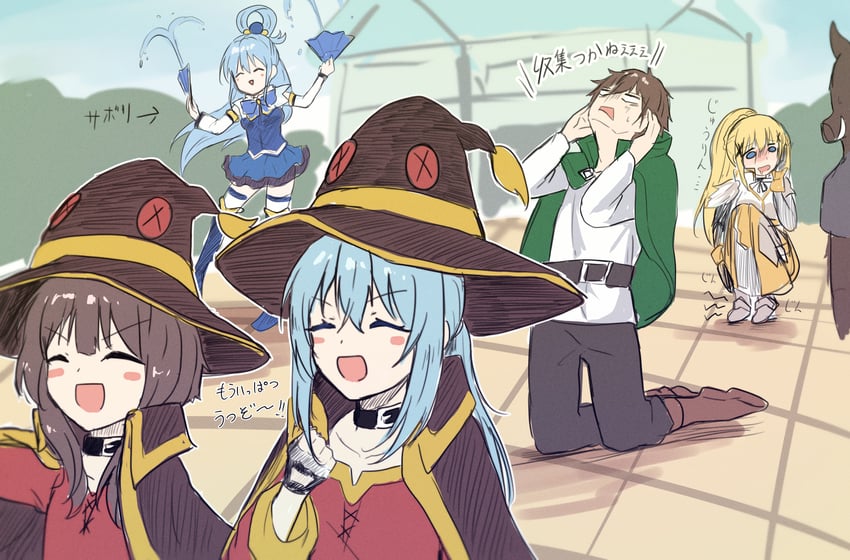 megumin, aqua, darkness, satou kazuma, and rimuru tempest (kono subarashii sekai ni shukufuku wo! and 1 more) drawn by chocoeiru
