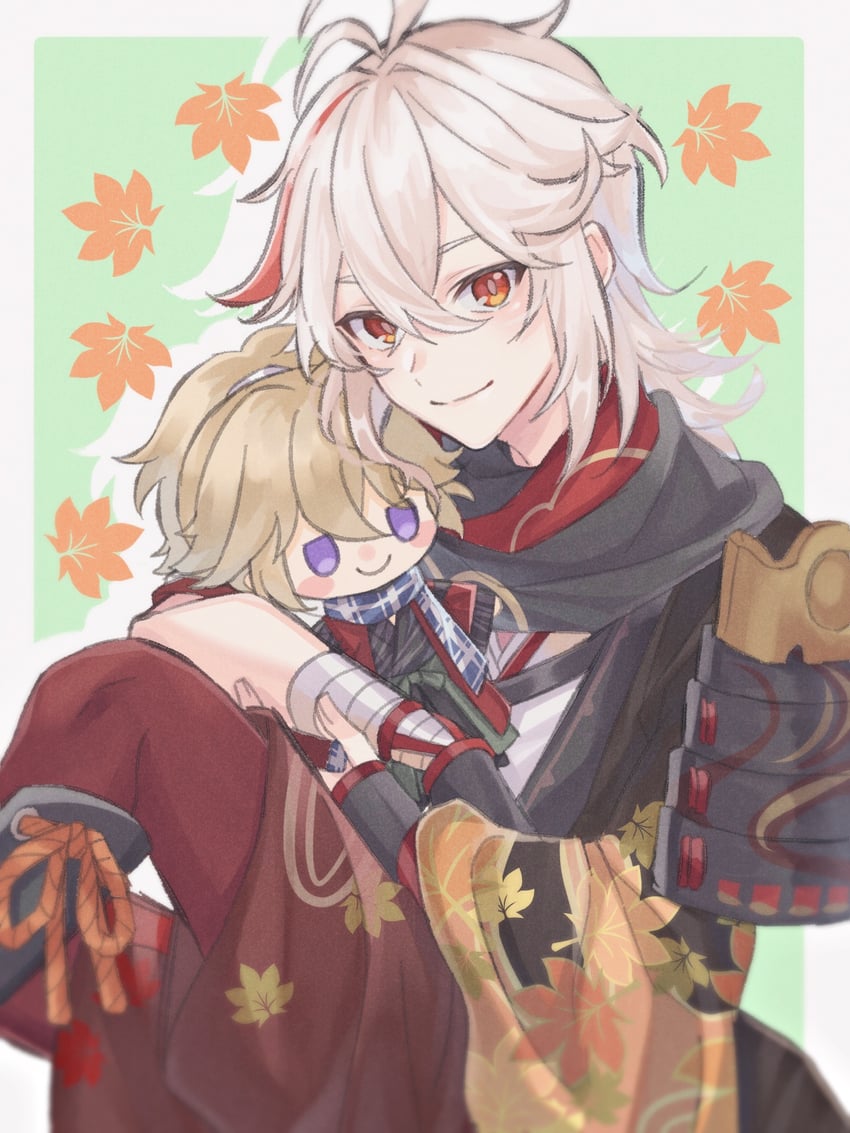 kaedehara kazuha and kazuha's friend (genshin impact) drawn by mizuamememe