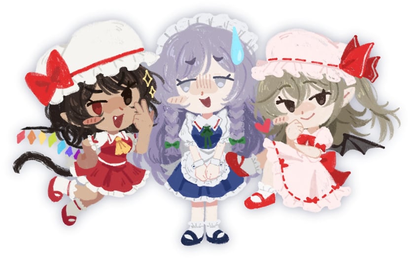 remilia scarlet, flandre scarlet, and izayoi sakuya (original and 1 more) drawn by saccharhythm