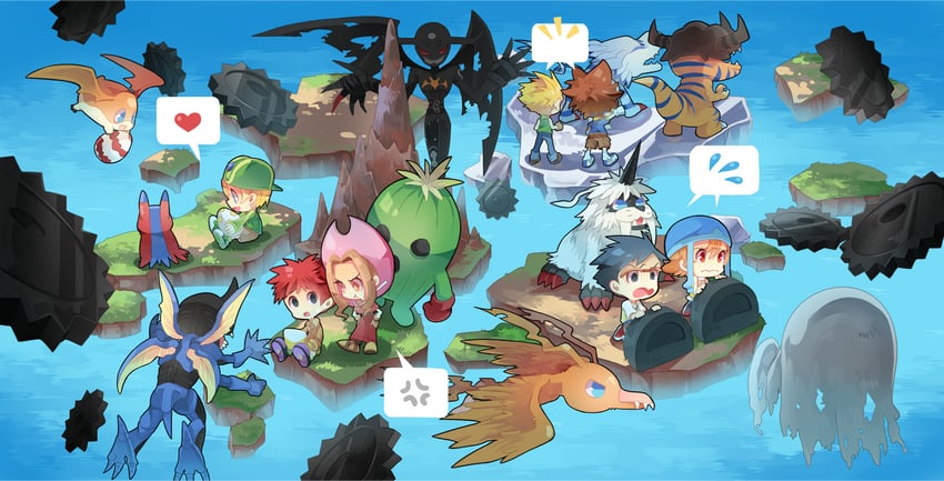 yagami taichi, tachikawa mimi, takenouchi sora, takaishi takeru, ishida yamato, and 12 more (digimon and 1 more) drawn by huan_li