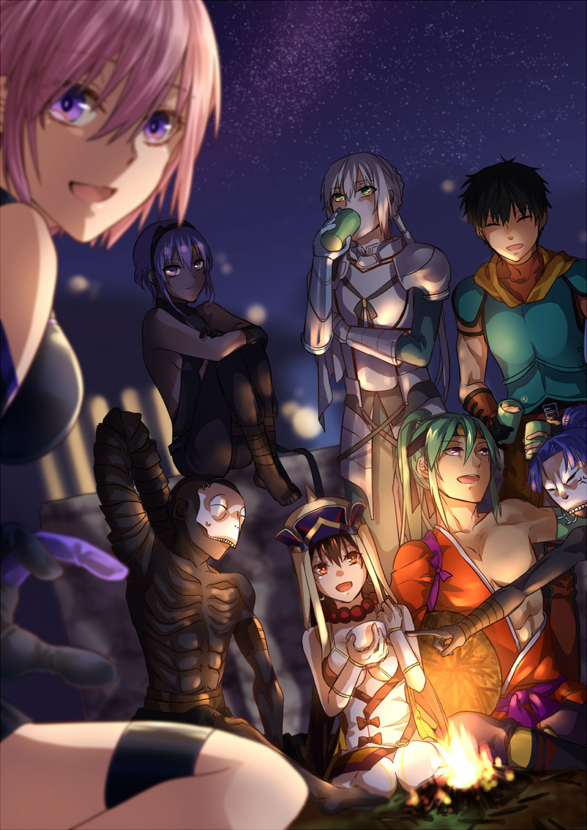 mash kyrielight, hassan of serenity, xuangzang sanzang, assassin, female assassin, and 4 more (fate and 1 more) drawn by yuu+1