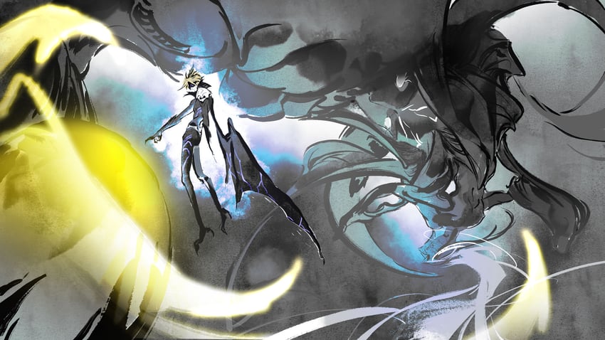cloud strife and bahamut (final fantasy and 2 more) drawn by enjoutoru