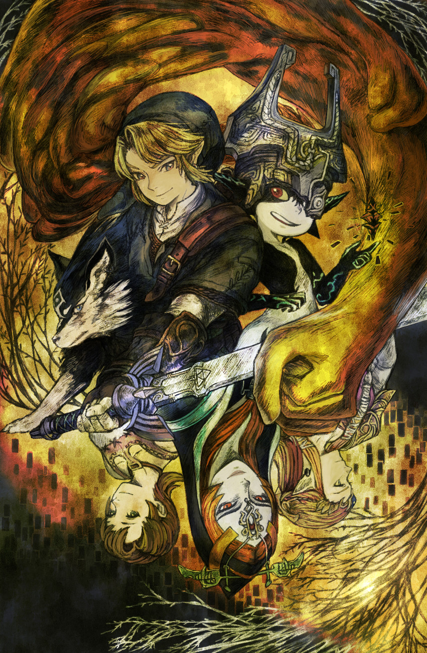 link, princess zelda, midna, wolf link, and ilia (the legend of zelda and 1 more) drawn by maeka_(kumaekake)