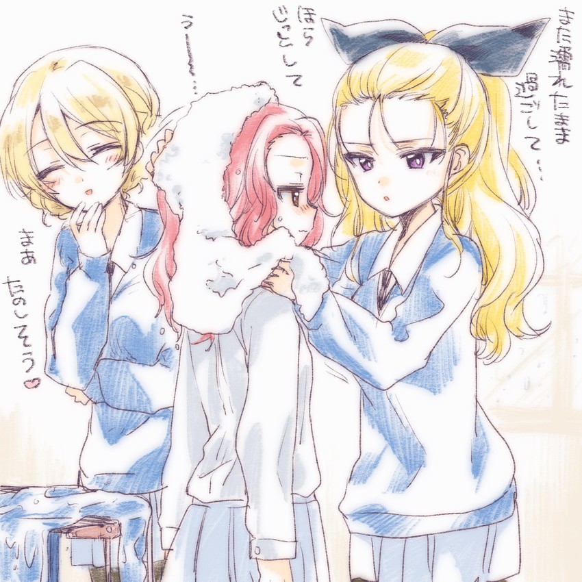 darjeeling, rosehip, and assam (girls und panzer) drawn by kuroi_mimei
