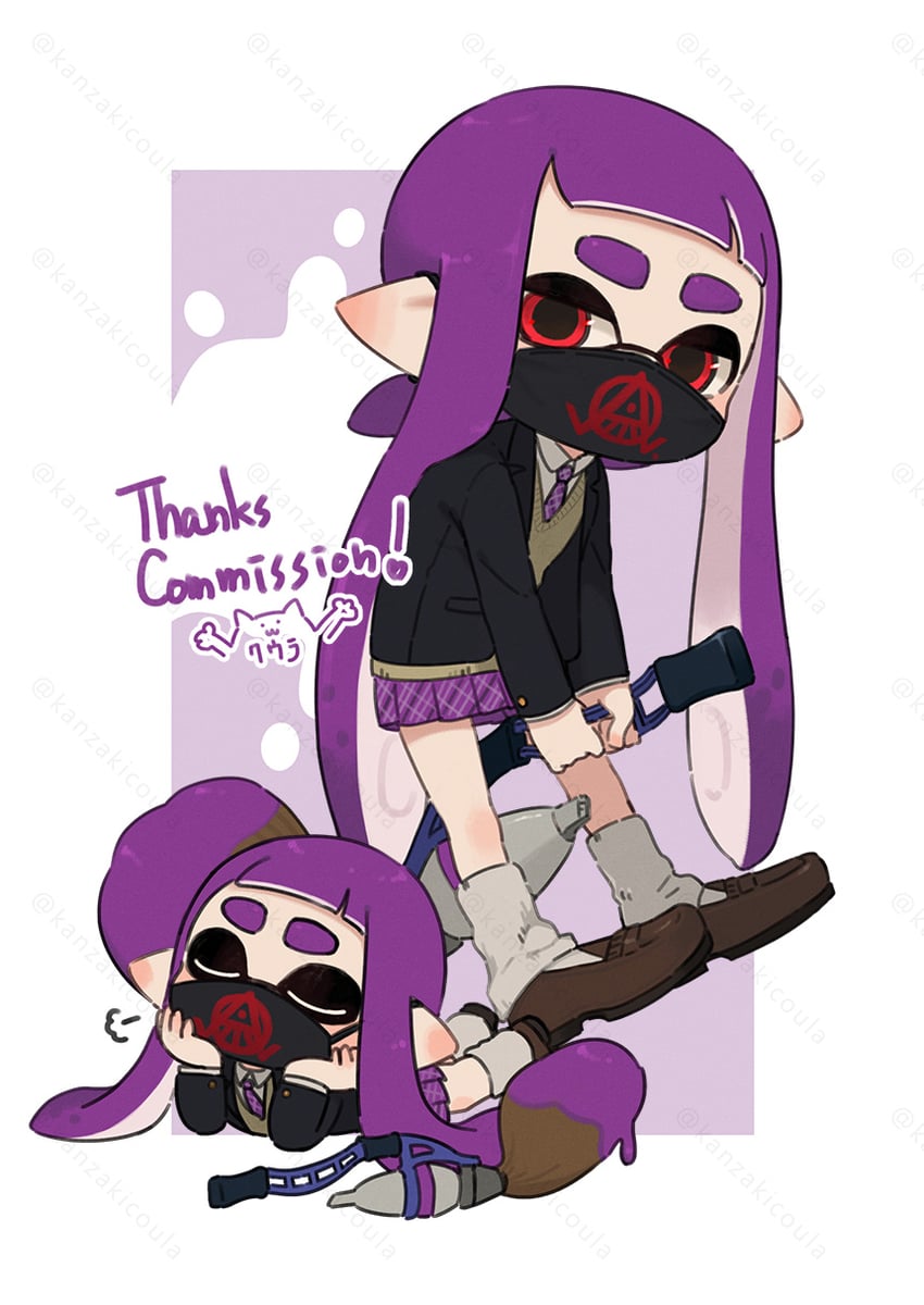inkling player character and inkling girl (splatoon and 1 more) drawn by coula_cat