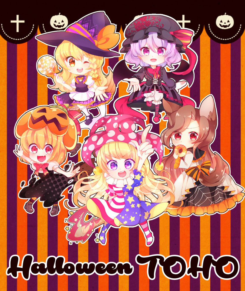 kirisame marisa, remilia scarlet, rumia, imaizumi kagerou, and clownpiece (touhou) drawn by ratto_(mobilis_1870)