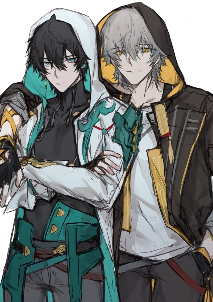 trailblazer, caelus, and dan heng (honkai and 1 more) drawn by sheng-hanas
