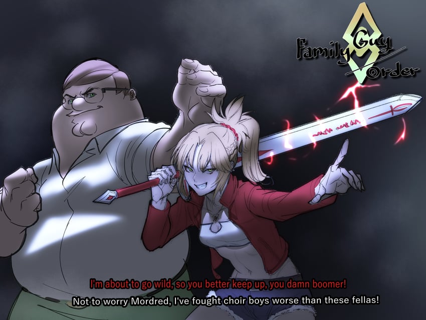 mordred and peter griffin (fate and 2 more) drawn by kowai_(iamkowai)
